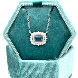 14K White Gold 0.84CT 7X5 Aquamarine and 0.18 Carat Total Weight Diamond Pendant