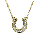 Sterling Silver Gold Plated Baguette Cubic Zirconia ~12x13mm Horseshoe Necklace