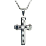 Men's Stainless Steel ~29x18mm Checkered Cross Necklace
