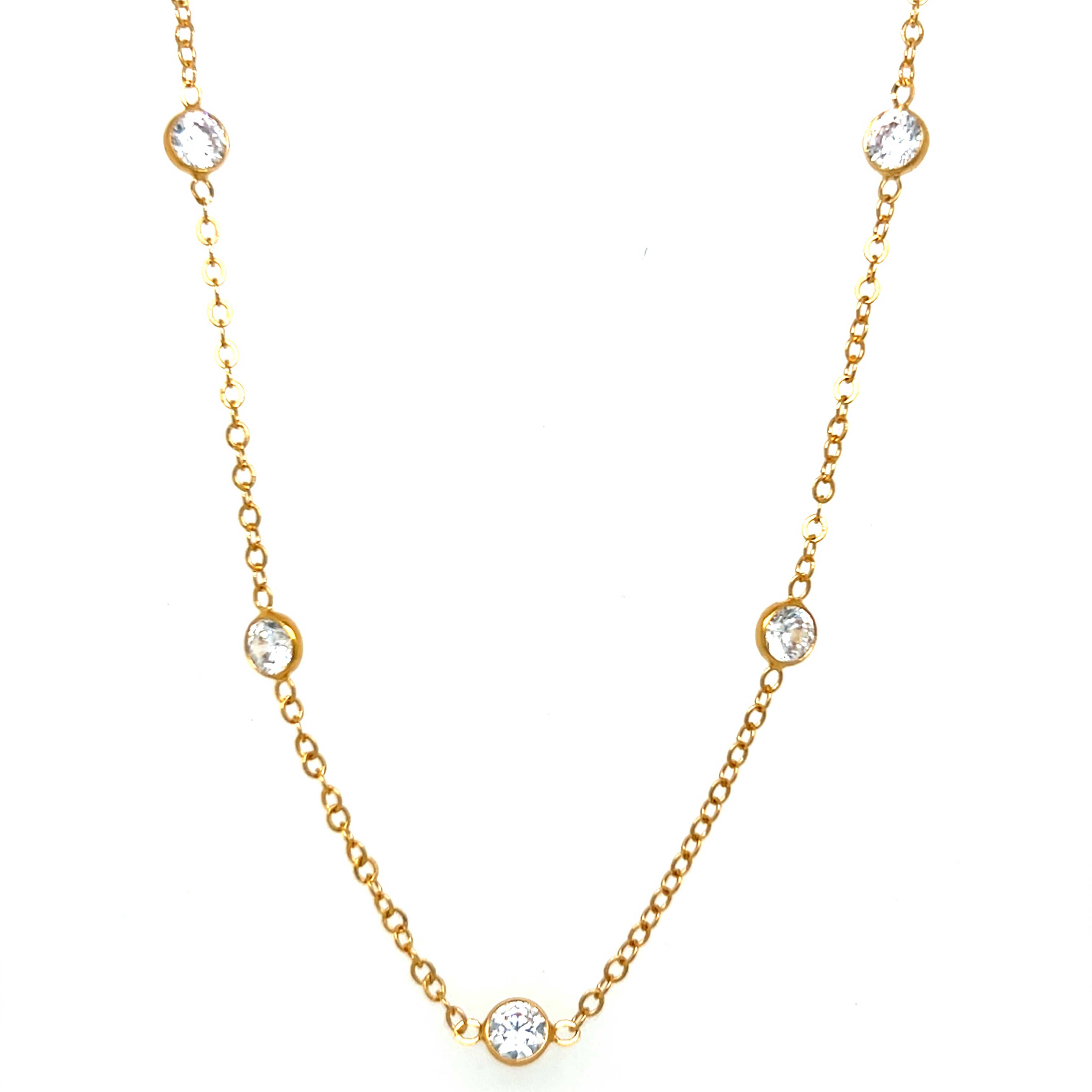 1/20 14K Yellow Gold 9-Station CZ Necklace 18" + 2" Extender