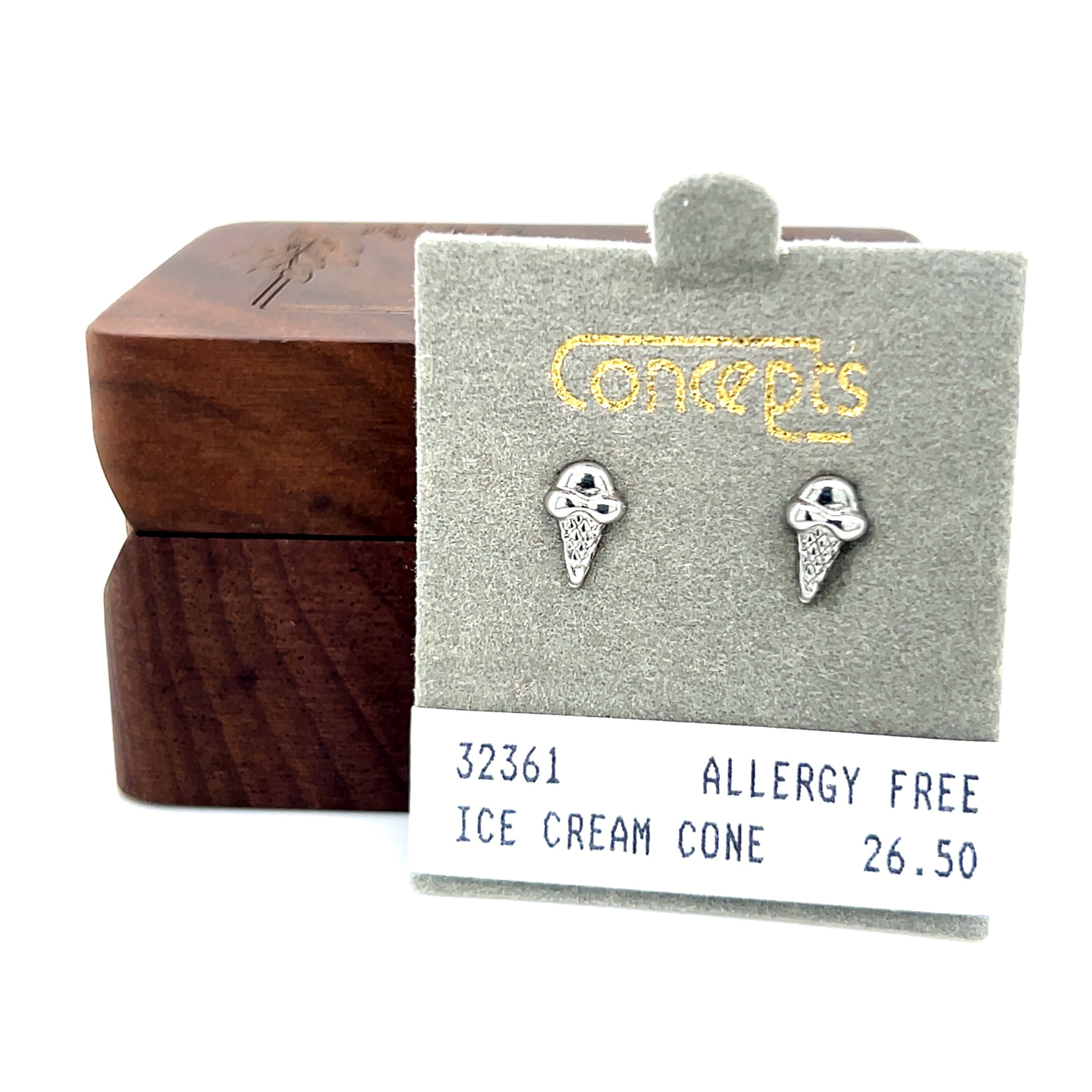 Concepts Ice Cream Cone 8x5mm Allergy Free Earrings