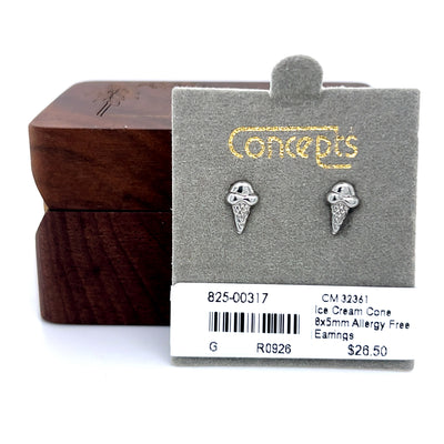 Concepts Ice Cream Cone 8x5mm Allergy Free Earrings