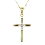Sterling Silver Gold Plated Polished and Cubic Zirconia Cross Necklace 16+2"