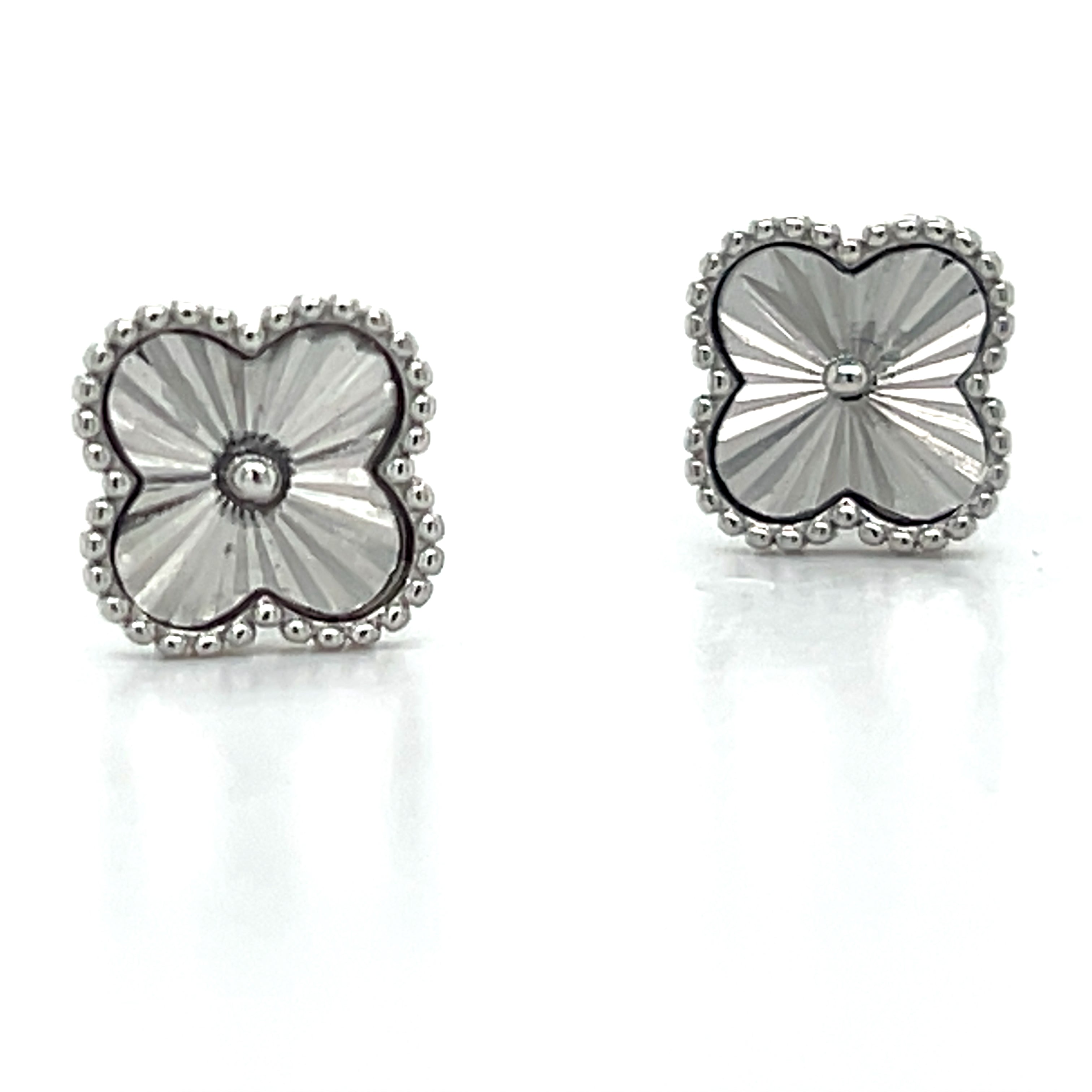 Sterling Silver 10mm Fluted Flower with Beaded Outline Stud Earrings