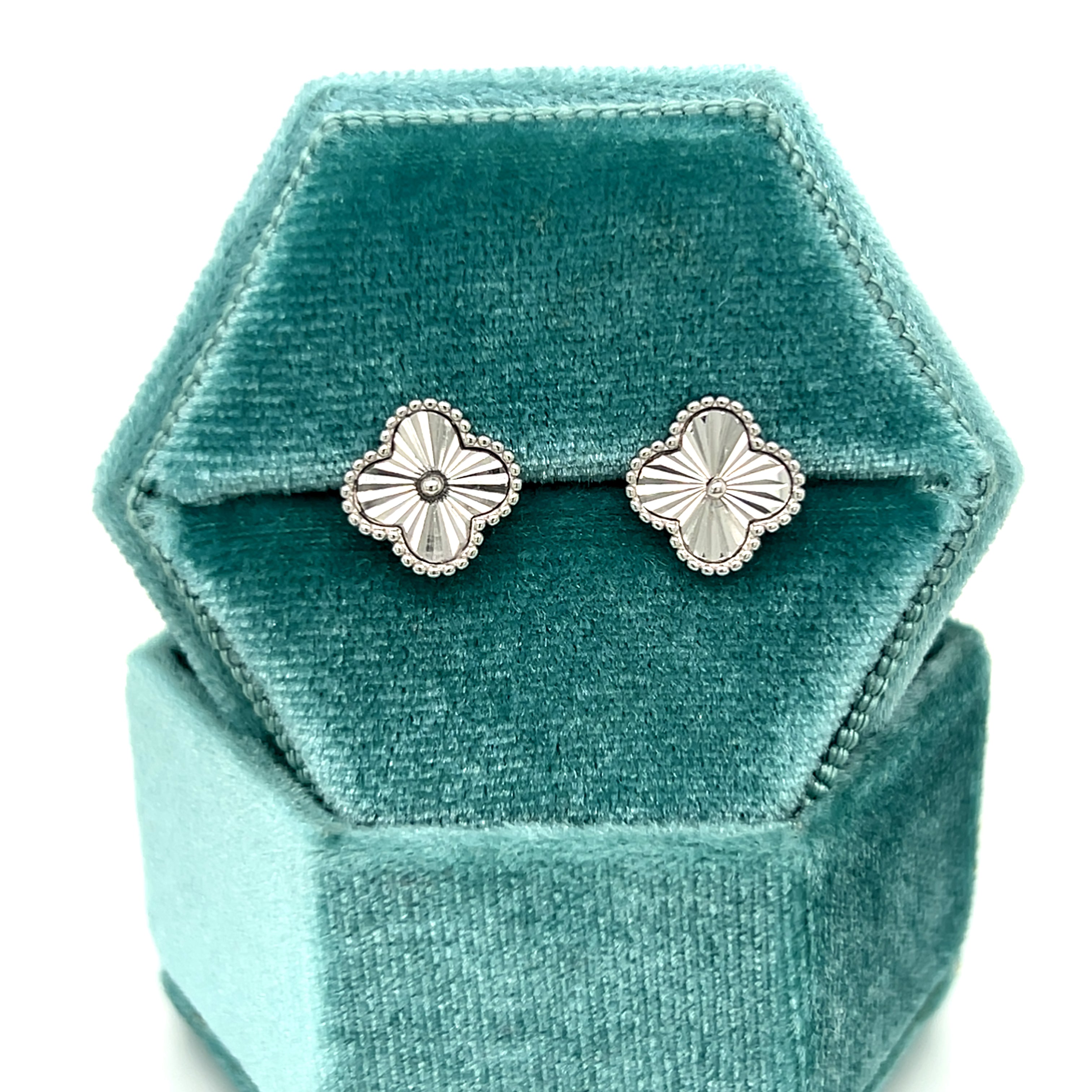 Sterling Silver 10mm Fluted Flower with Beaded Outline Stud Earrings