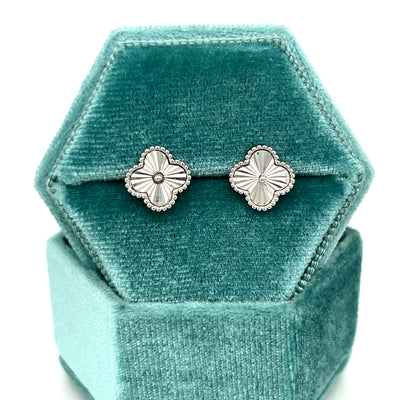 Sterling Silver 10mm Fluted Flower with Beaded Outline Stud Earrings