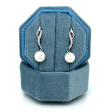 10K White Gold .13 Carat Total Weight Diamond 7mm Pearl Earrings