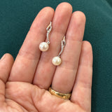 10K White Gold .13 Carat Total Weight Diamond 7mm Pearl Earrings