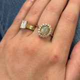14K Yellow Gold Oval Opal Cabochon & Diamond Halo Ring