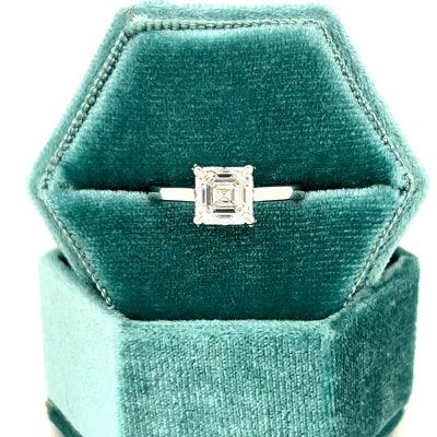 14K White Gold Asscher Cut 2.20 Carat Total Weight (2.00CT E,VS2 Center IGI #732502739) Diamond Hidden Halo Engagement Ring