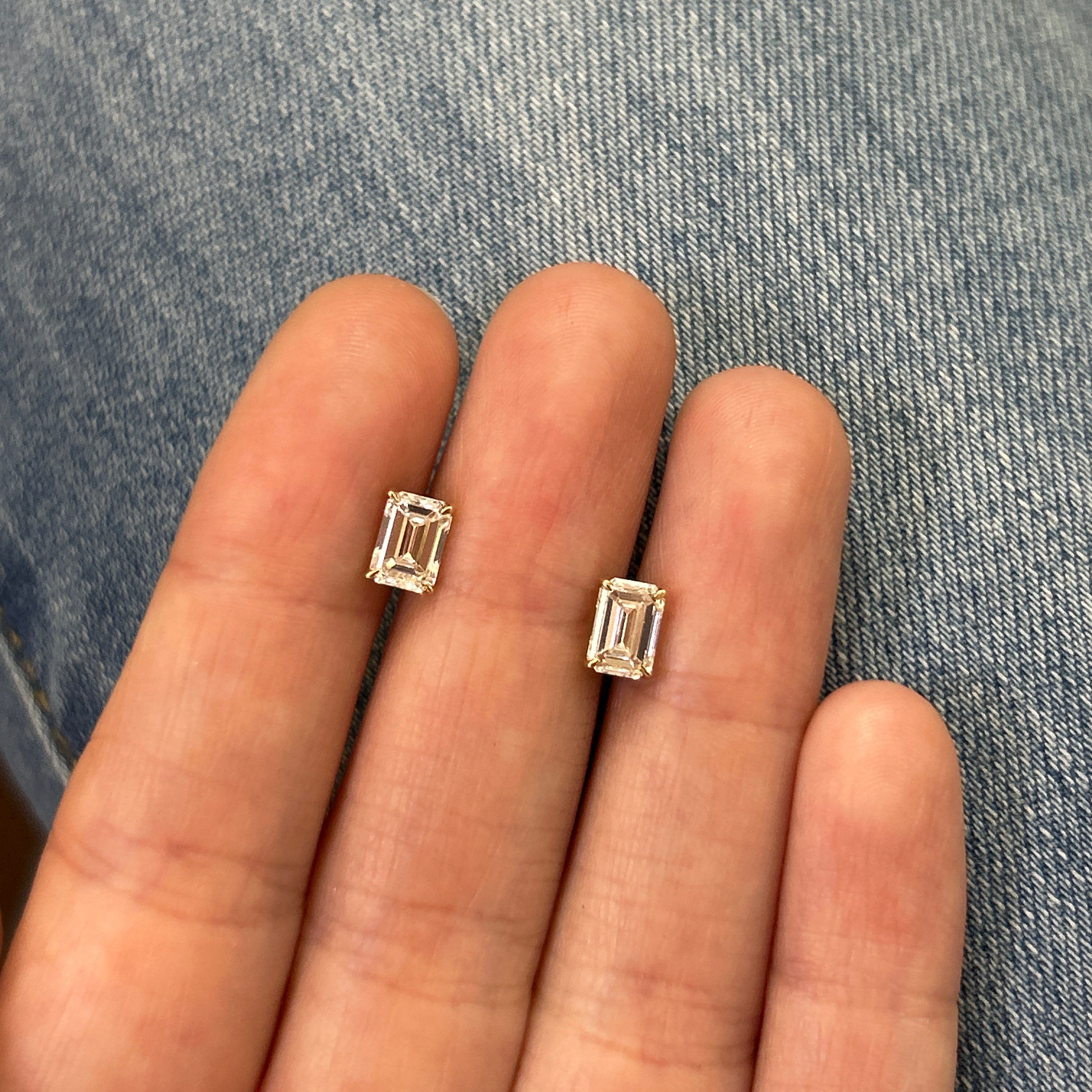 14K Yellow Gold Emerald Cut 1.57 Carat Total Weight Diamond (IGI# 694564262, IGI# 694546697) 4-Prong Push Back Stud Earrings