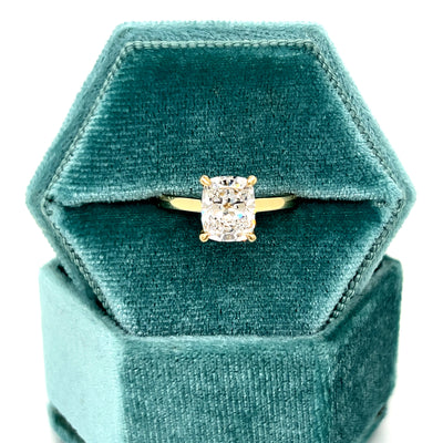 14K Yellow Gold 2.21 Carat Total Weight (2.04CT Elongated Cushion Cut D, VS1 Diamond Center IGI# 704577800) Hidden Halo Engagement Ring