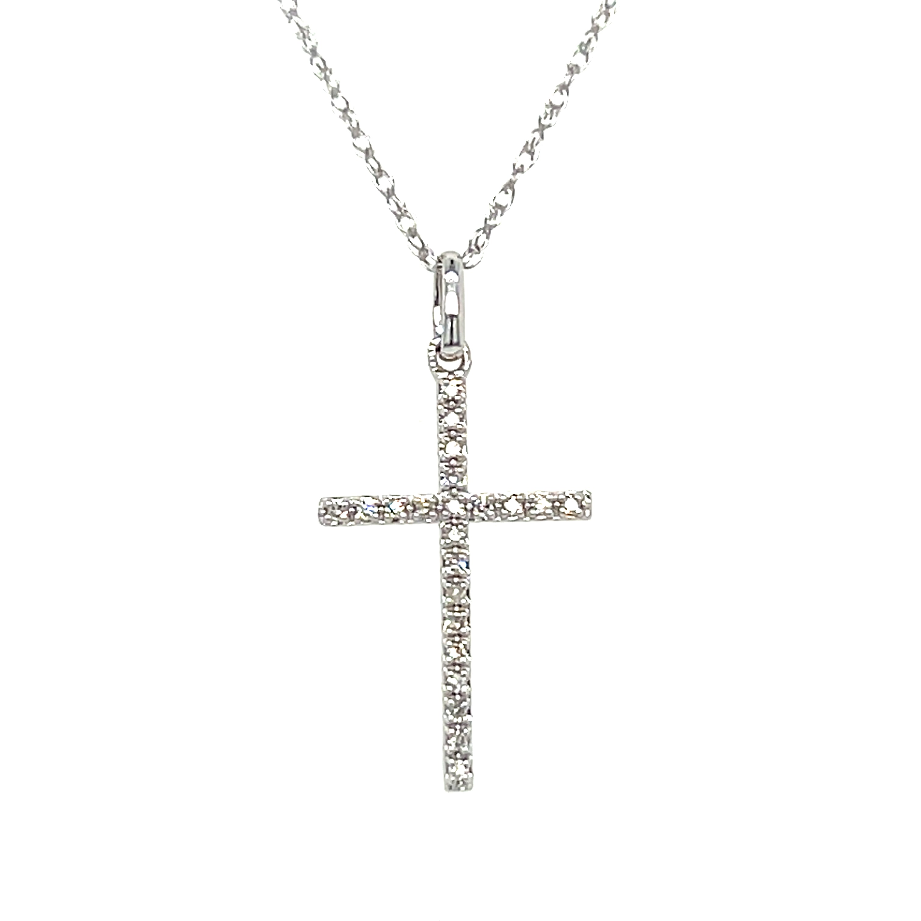 10K White Gold .06 Carat Total Weight Diamond Cross Necklace