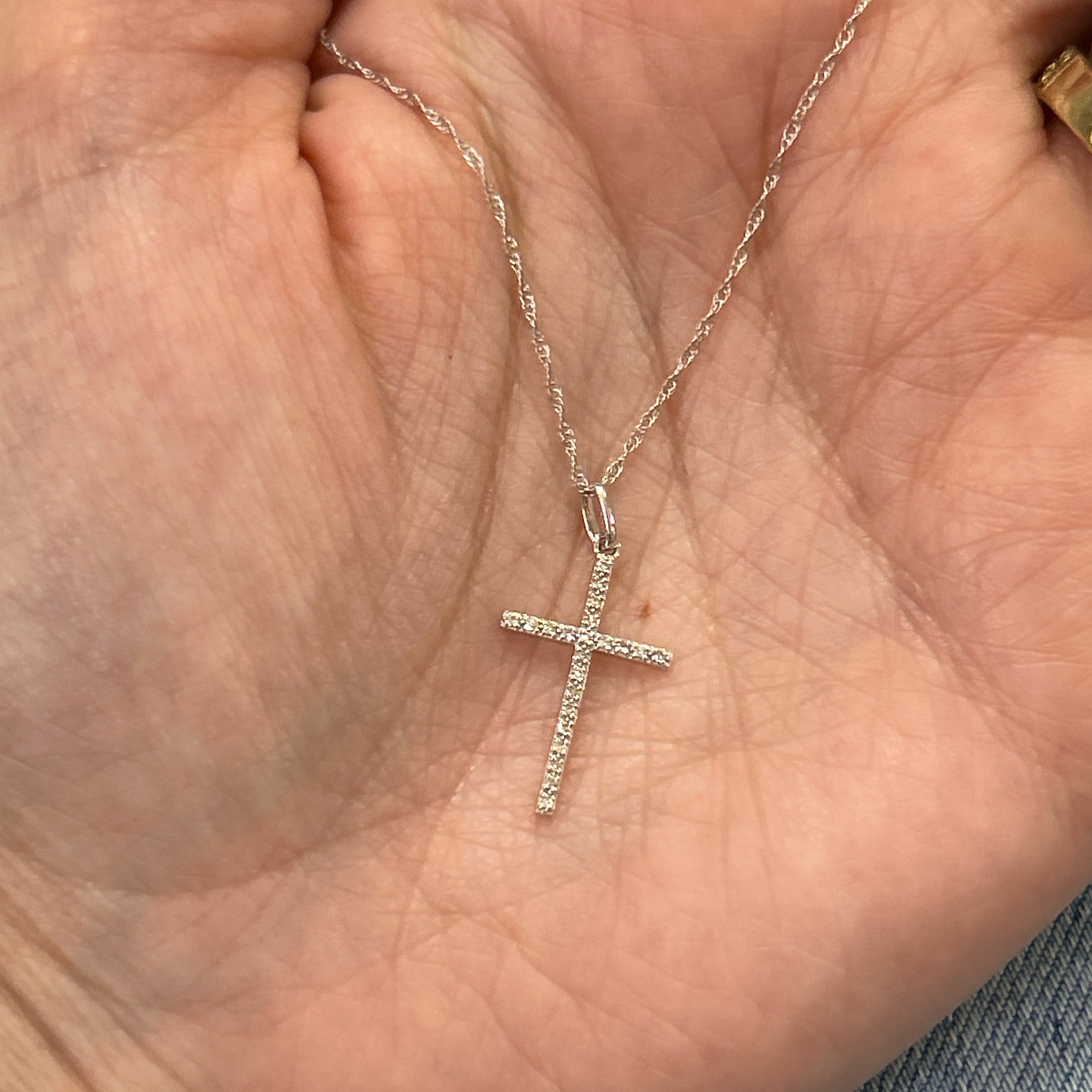10K White Gold .06 Carat Total Weight Diamond Cross Necklace