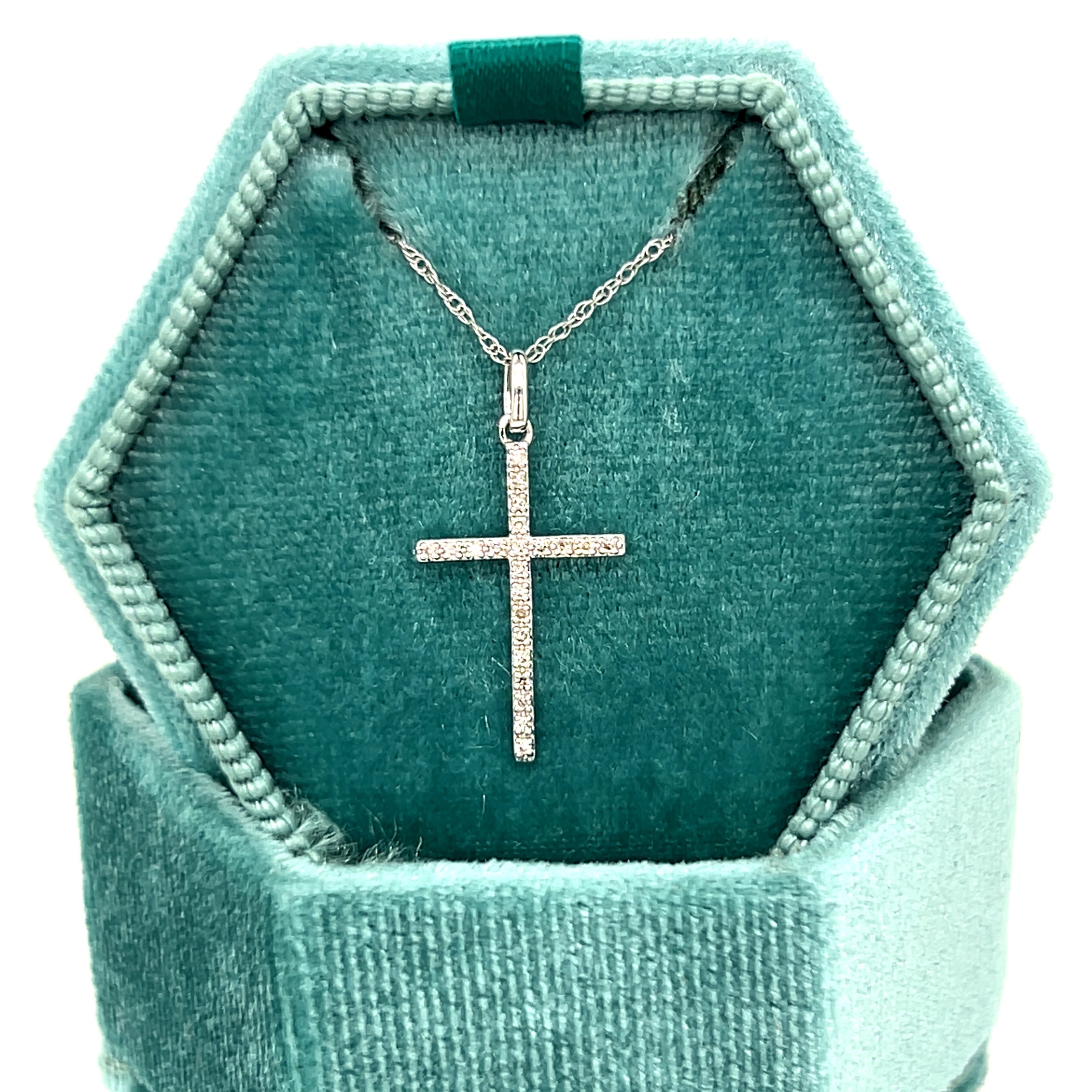 10K White Gold .06 Carat Total Weight Diamond Cross Necklace