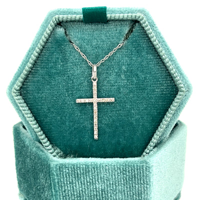 10K White Gold .06 Carat Total Weight Diamond Cross Necklace