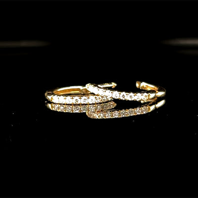 14K Yellow Gold 0.10 Carat Total Weight Round Diamond Huggies Hoop Earrings - 11x1.3mm