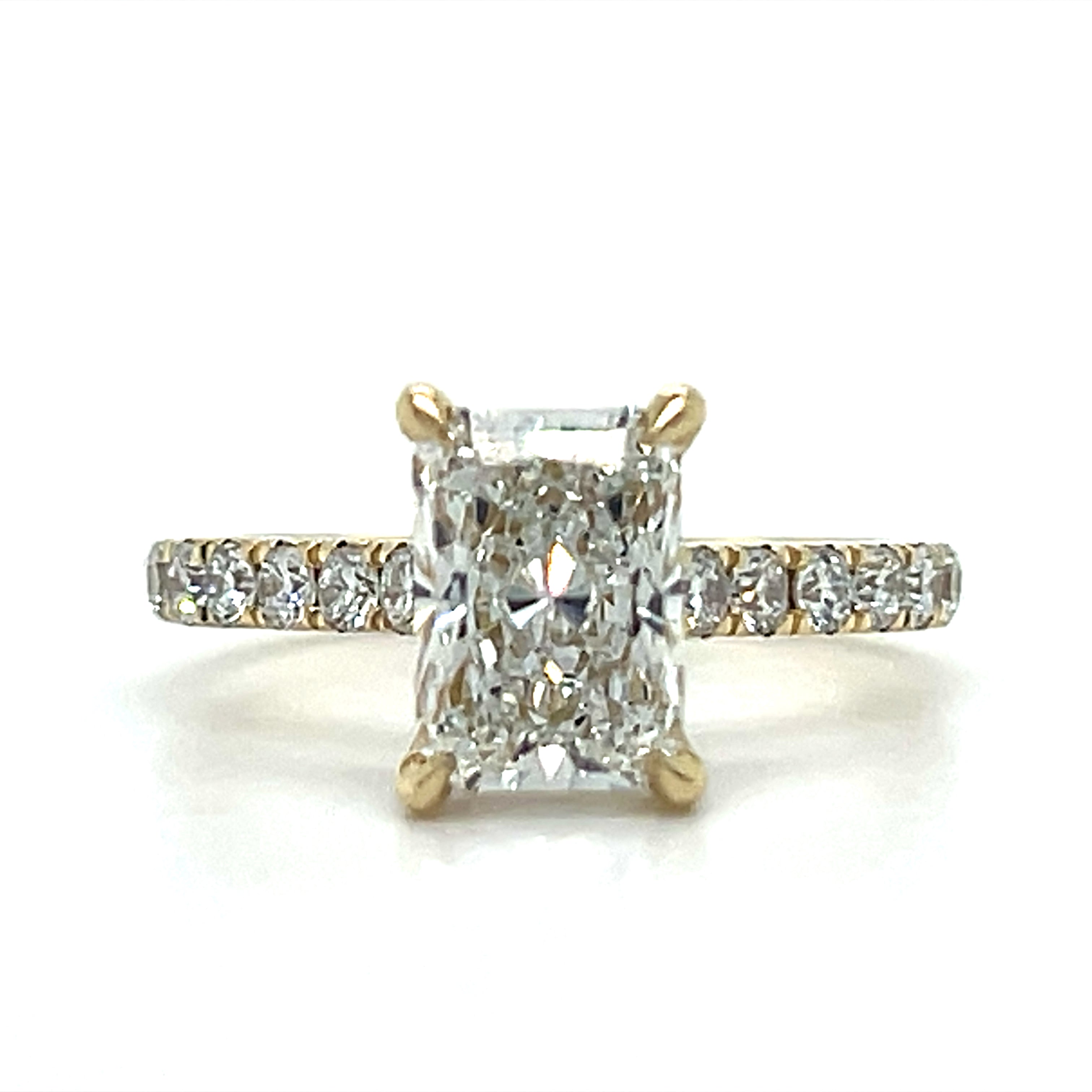 14K Yellow Gold 2.73 Carat Total Weight (Radiant-Cut 2.00CT Center) Diamond Hidden Halo Ring IGI #828614464