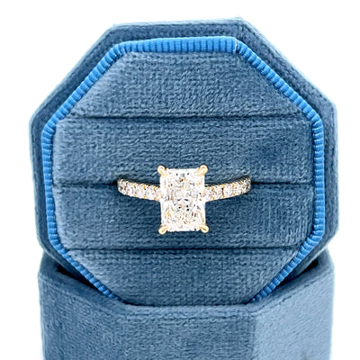 14K Yellow Gold 2.73 Carat Total Weight (Radiant-Cut 2.00CT Center) Diamond Hidden Halo Ring IGI #828614464