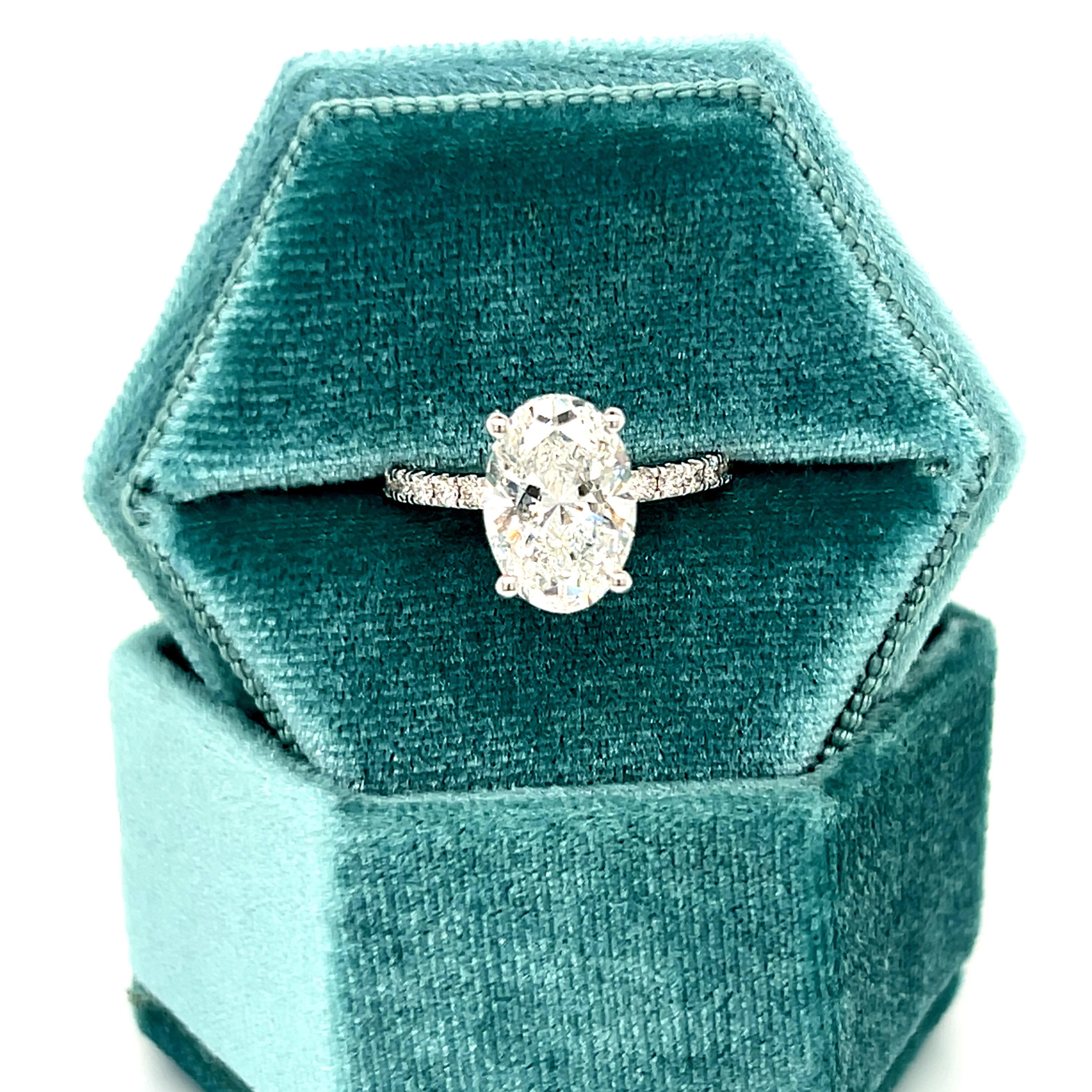 14K White Gold 3.89 Carat Total Weight (3.00CT Oval Center) Diamond Hidden Halo Ring IGI #809614977