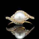 14K Yellow Gold Pearl Ring with Flowing Diamond Accents