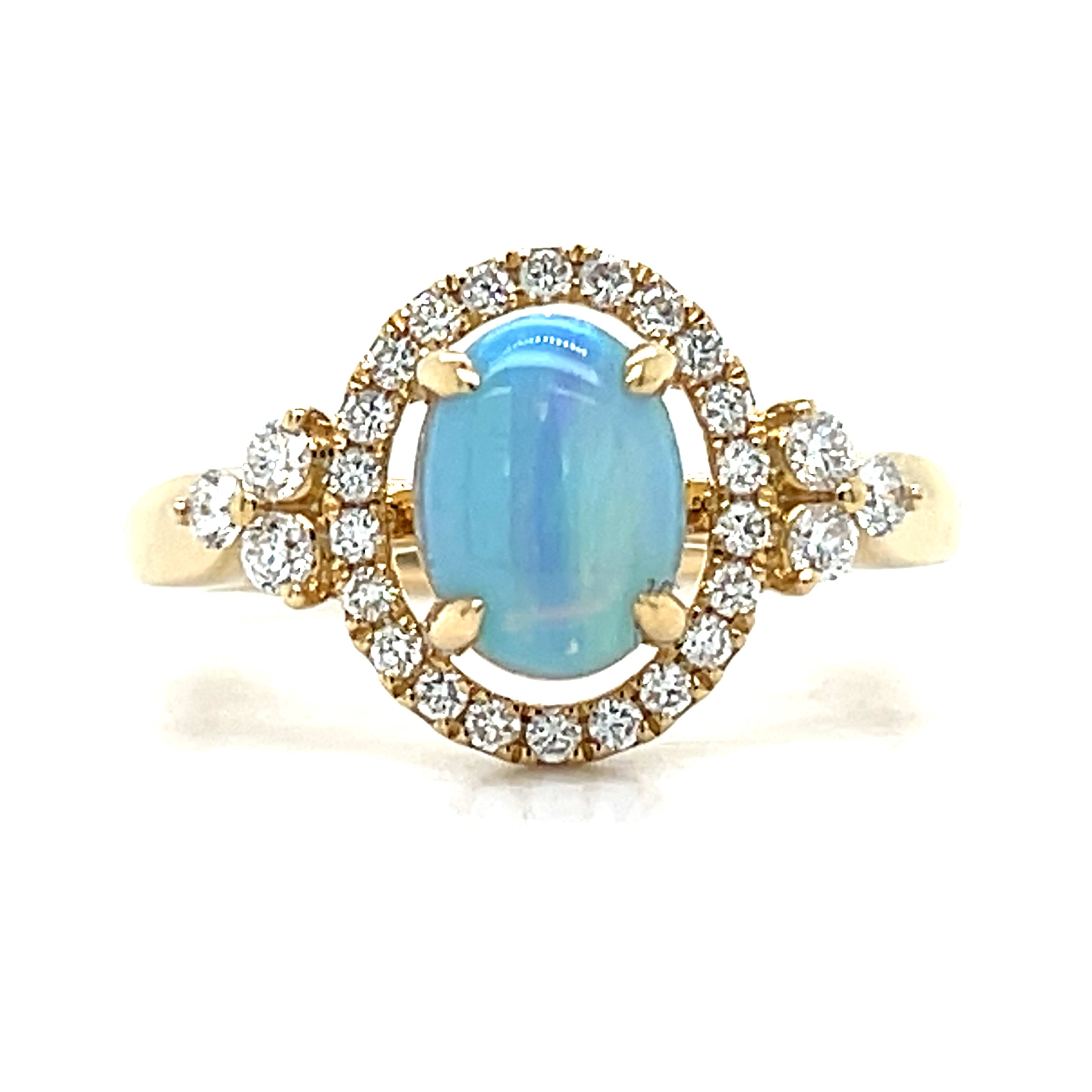 14K Yellow Gold Oval Australian Opal & Diamond Ring