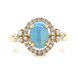 14K Yellow Gold Oval Australian Opal & Diamond Ring