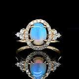 14K Yellow Gold Oval Australian Opal & Diamond Ring