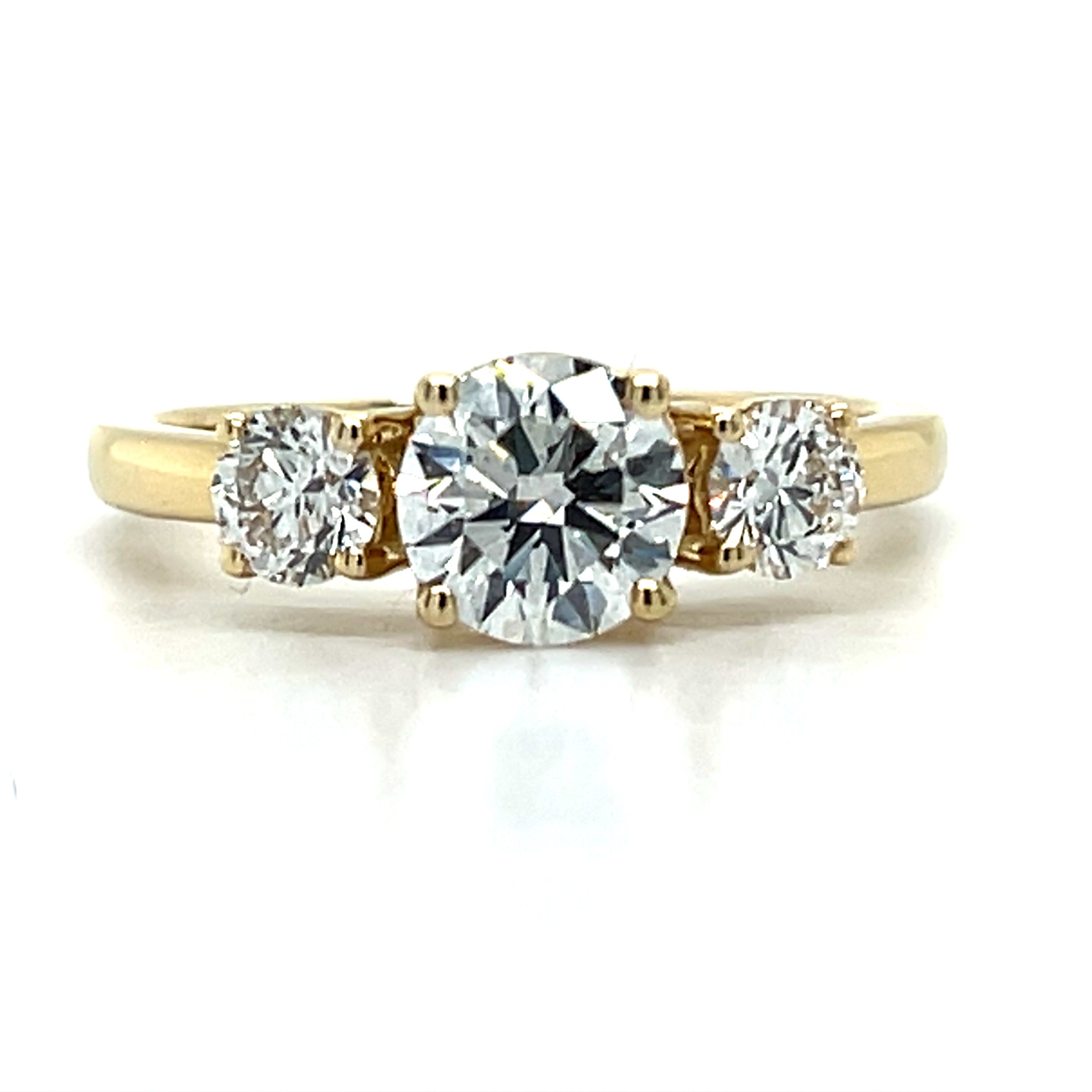 14K Yellow Gold 1.51 Carat Total Weight 3-Stone Lab Grown Diamond Engagement/Wedding/Anniversary/Stackable Ring IGI # 828620304