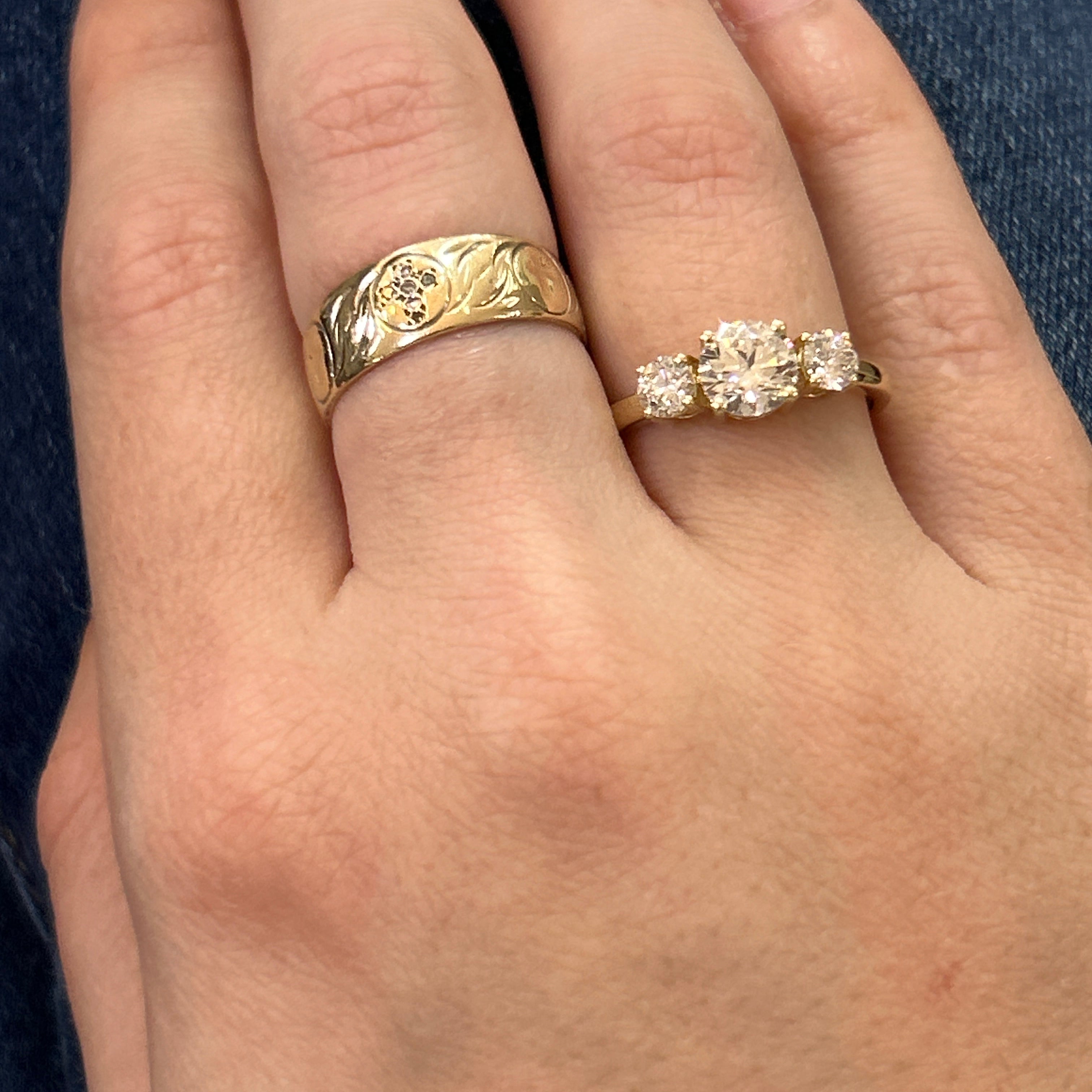 14K Yellow Gold 1.51 Carat Total Weight 3-Stone Lab Grown Diamond Engagement/Wedding/Anniversary/Stackable Ring IGI # 828620304