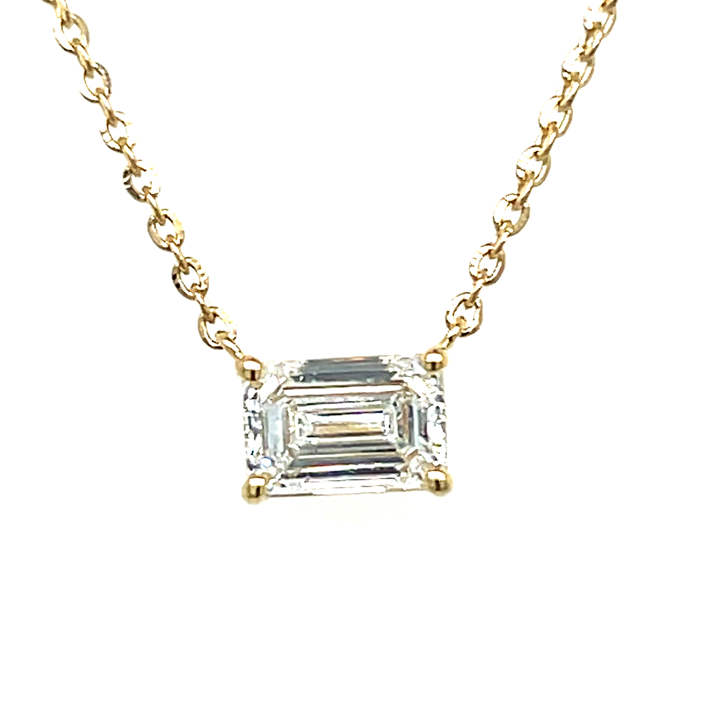 14K Yellow Gold 1.03 Carat Emerald-Cut Lab Grown Diamond Solitaire Pendant IGI #827601307