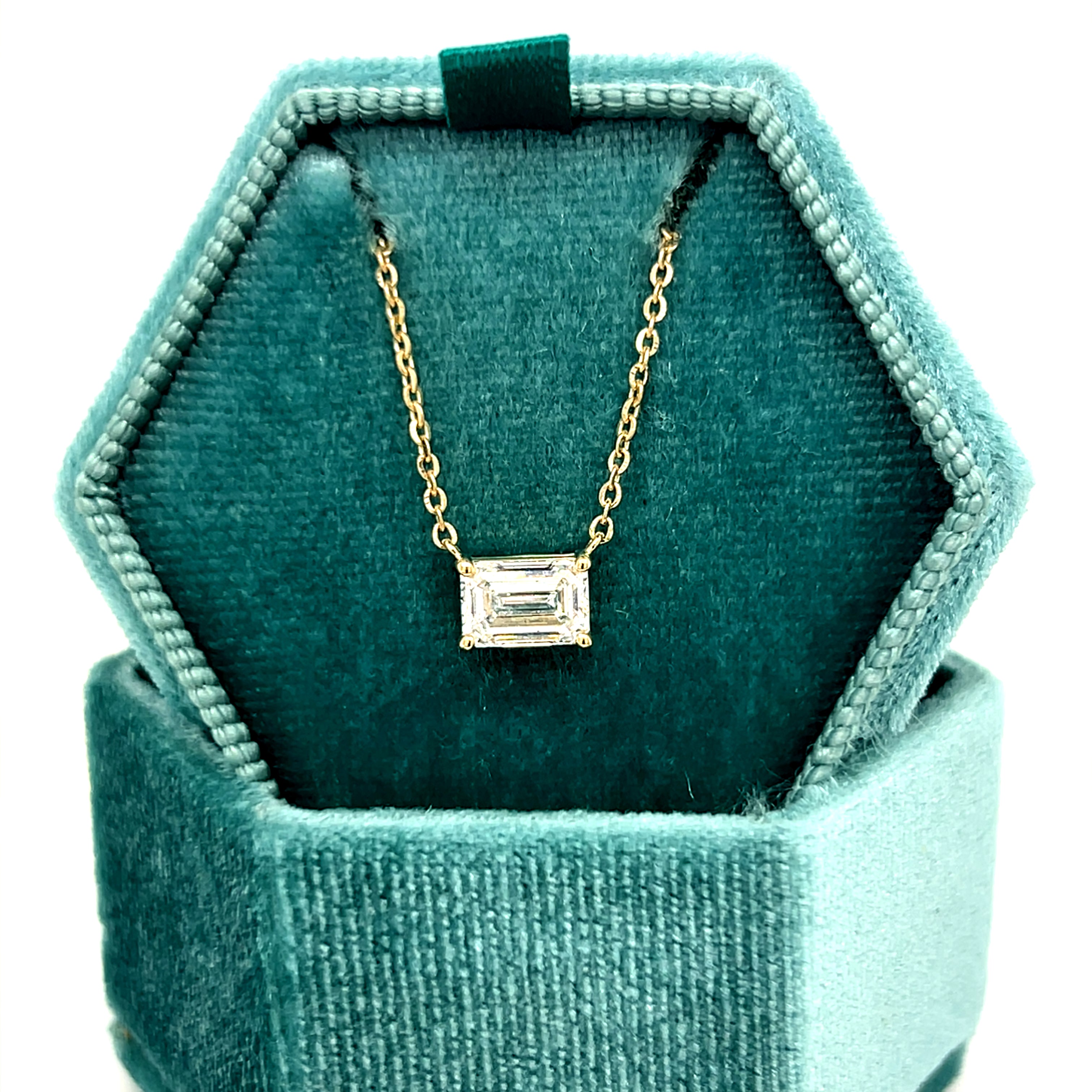 14K Yellow Gold 1.03 Carat Emerald-Cut Lab Grown Diamond Solitaire Pendant IGI #827601307