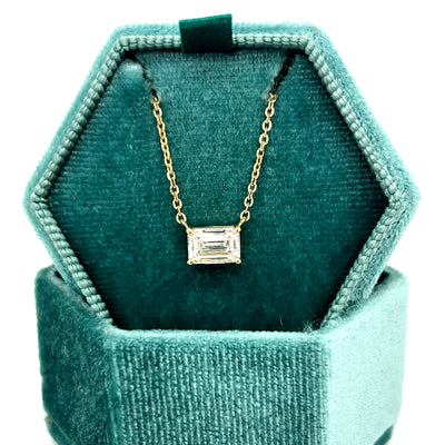 14K Yellow Gold 1.03 Carat Emerald-Cut Lab Grown Diamond Solitaire Pendant IGI #827601307