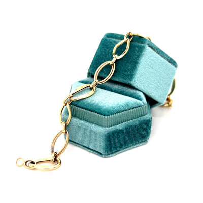 10K Yellow Gold Polished and Textured Link Bracelet 7.5" Lifetime Warranty