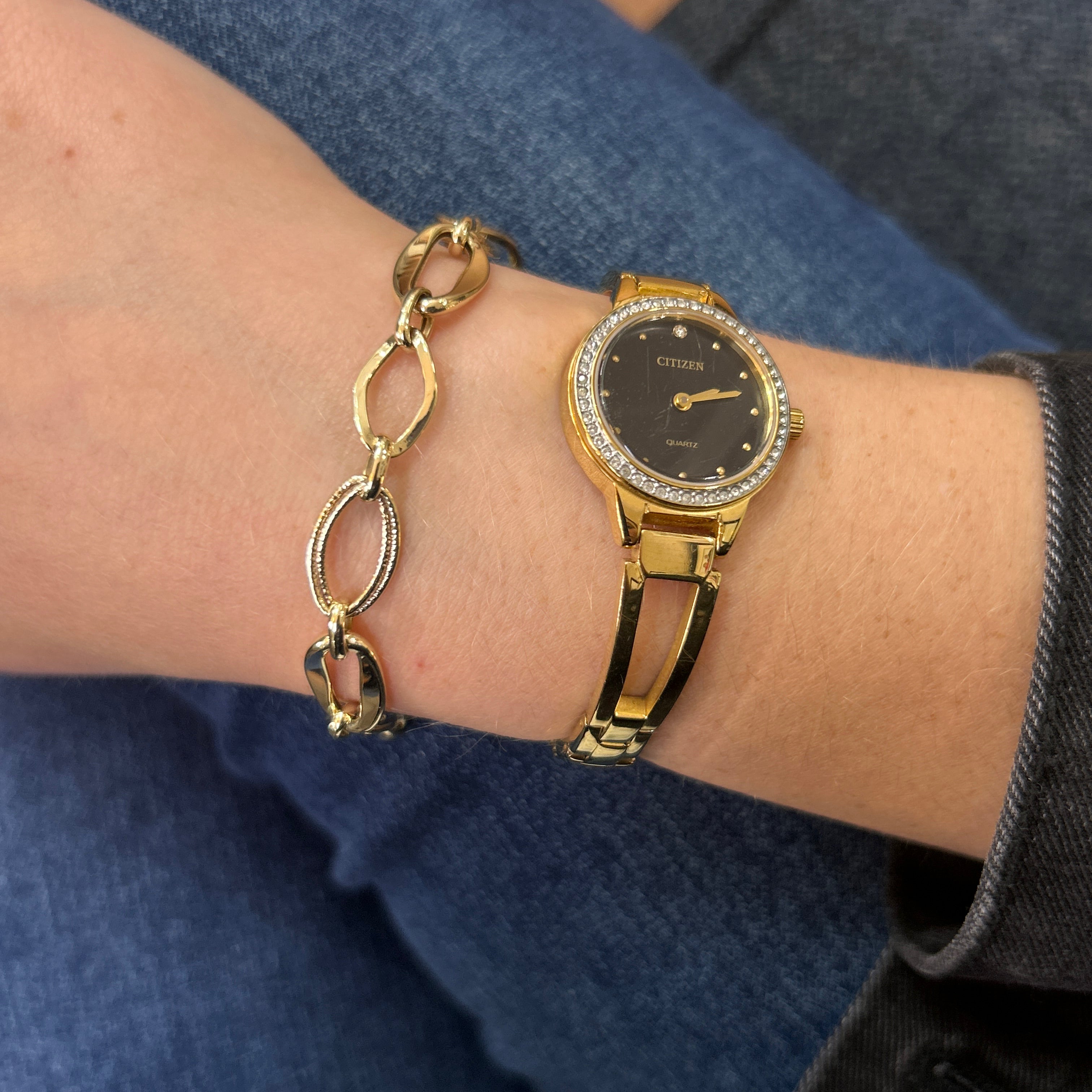 10K Yellow Gold Polished and Textured Link Bracelet 7.5" Lifetime Warranty