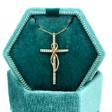 10K Yellow Gold 0.15 Carat Total Weight Diamond Twisted Cross Necklace