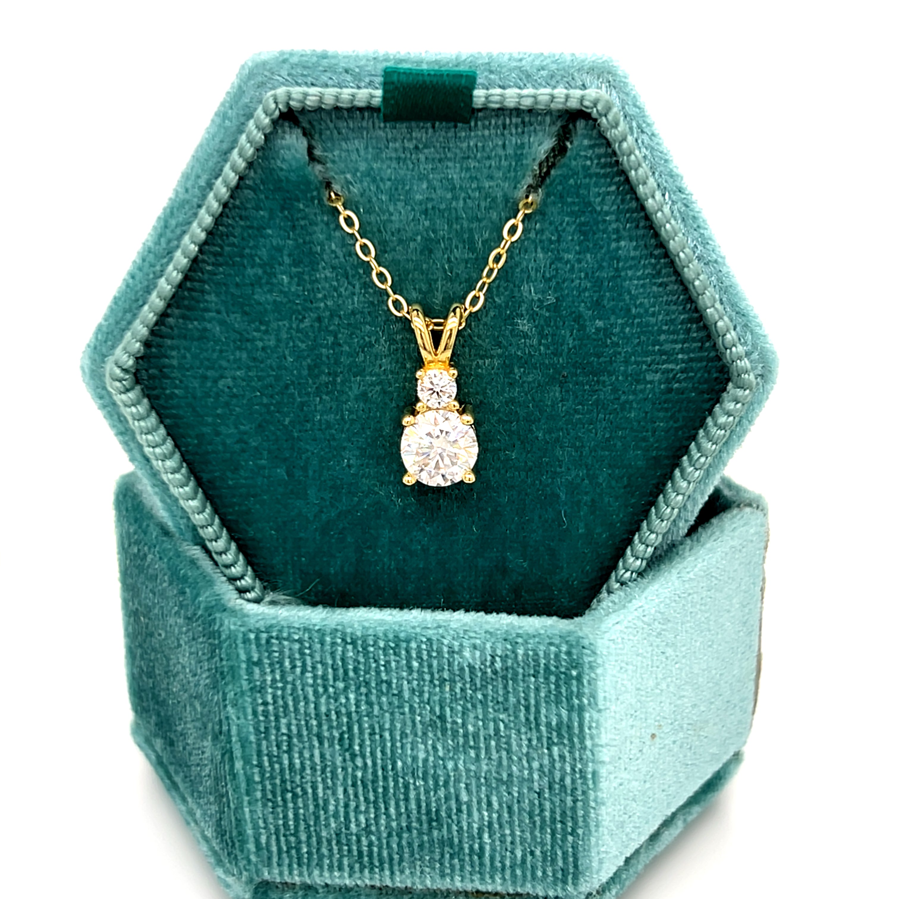 Sterling Silver Yellow Gold Plated ~6x6mm 1 Carat Total Weight Moissanite Necklace