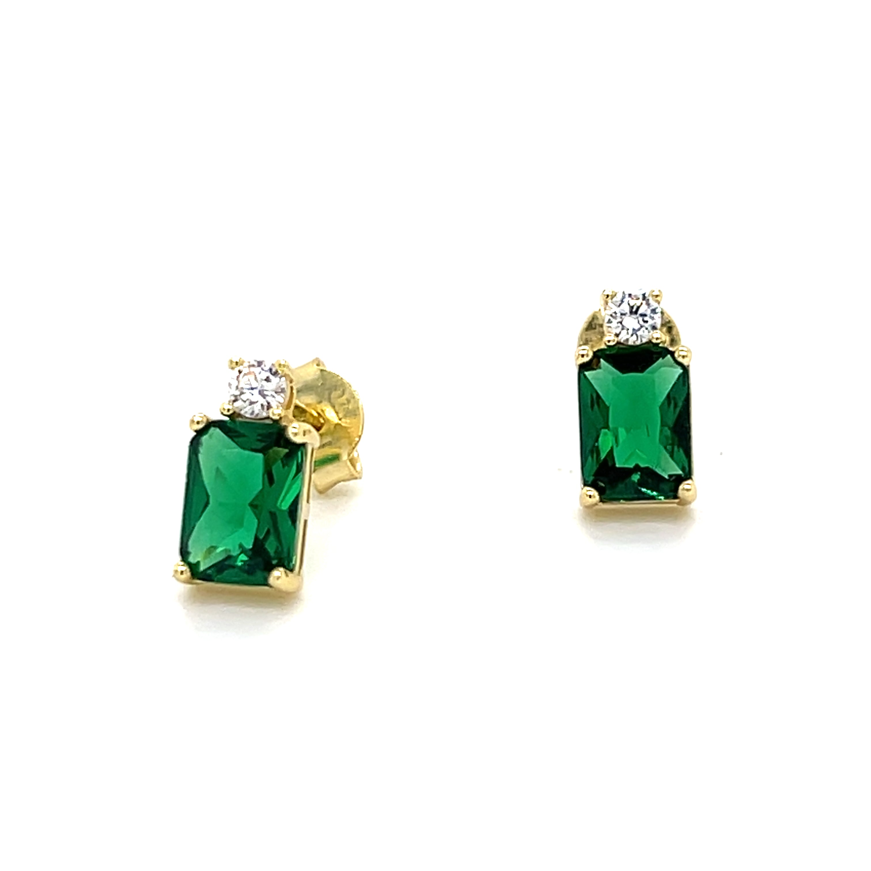Sterling Silver Yellow Gold Plated ~7x5mm Green and White Cubic Zirconia  Earrings