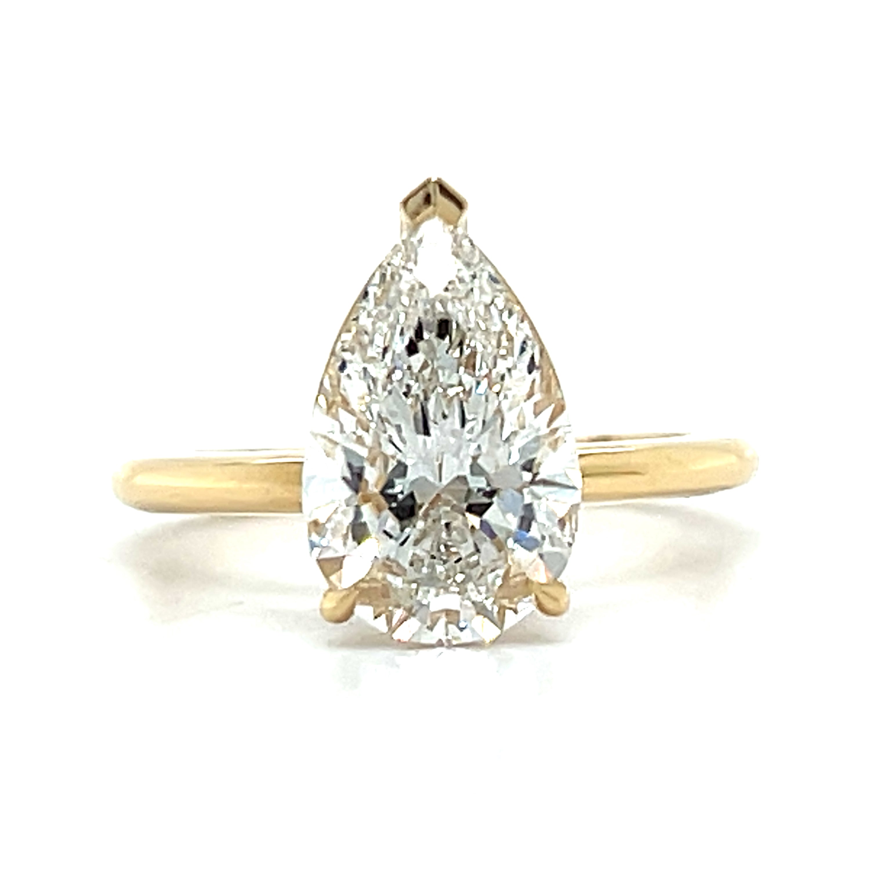 14K Yellow Gold 3.00CT E VVS2 IGI Pear Solitaire Lab Grown Diamond Engagement Ring