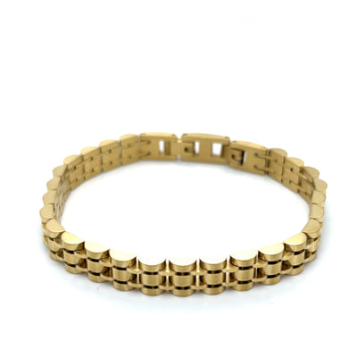 Stainless Steel Gold-IP 9mm Watch-Link Bracelet 8+0.5"