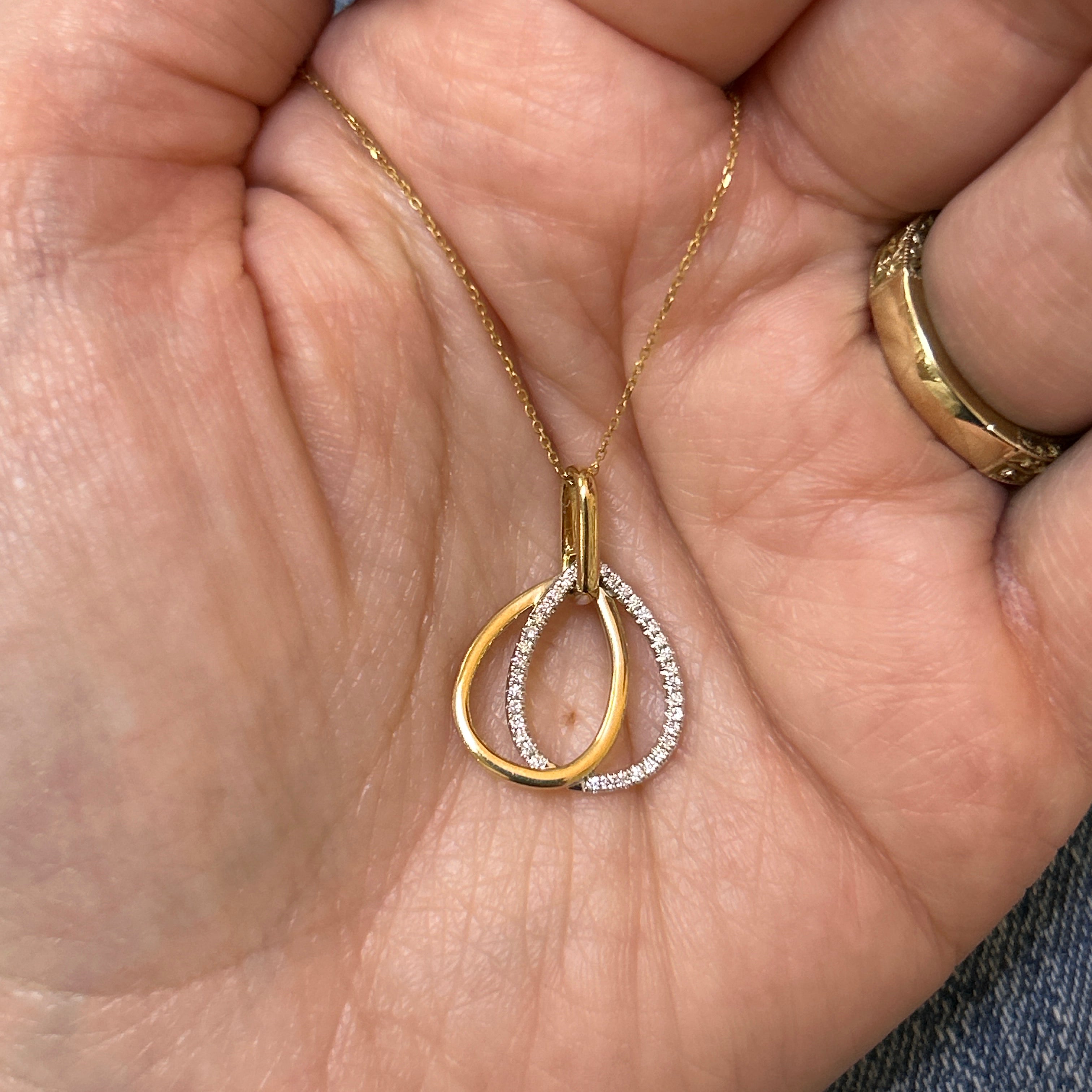 14K Two Tone Double Teardrop Diamond Pendant