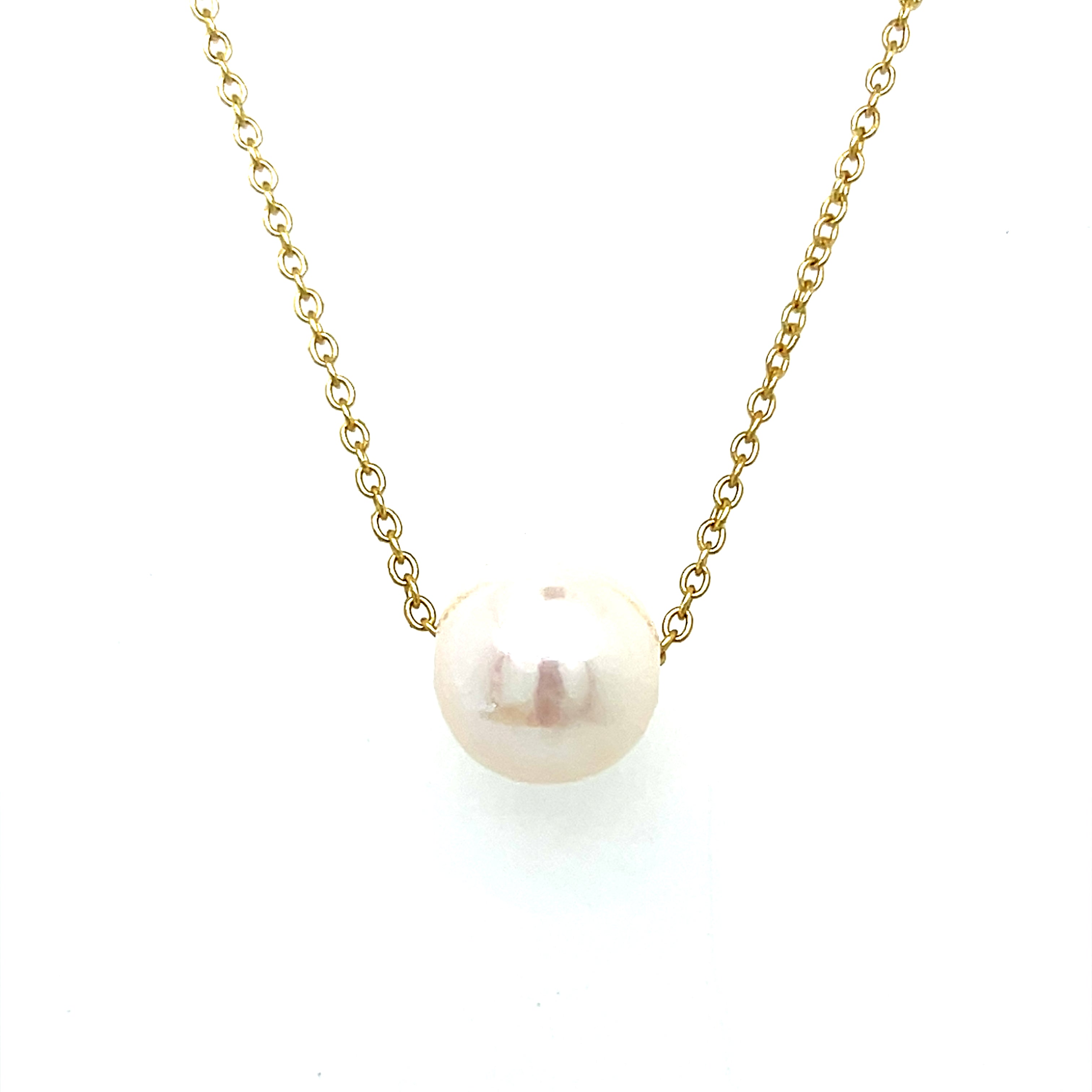 Sterling Silver Gold Plated Single Threaded Freshwater Pearl Necklace 16+2"