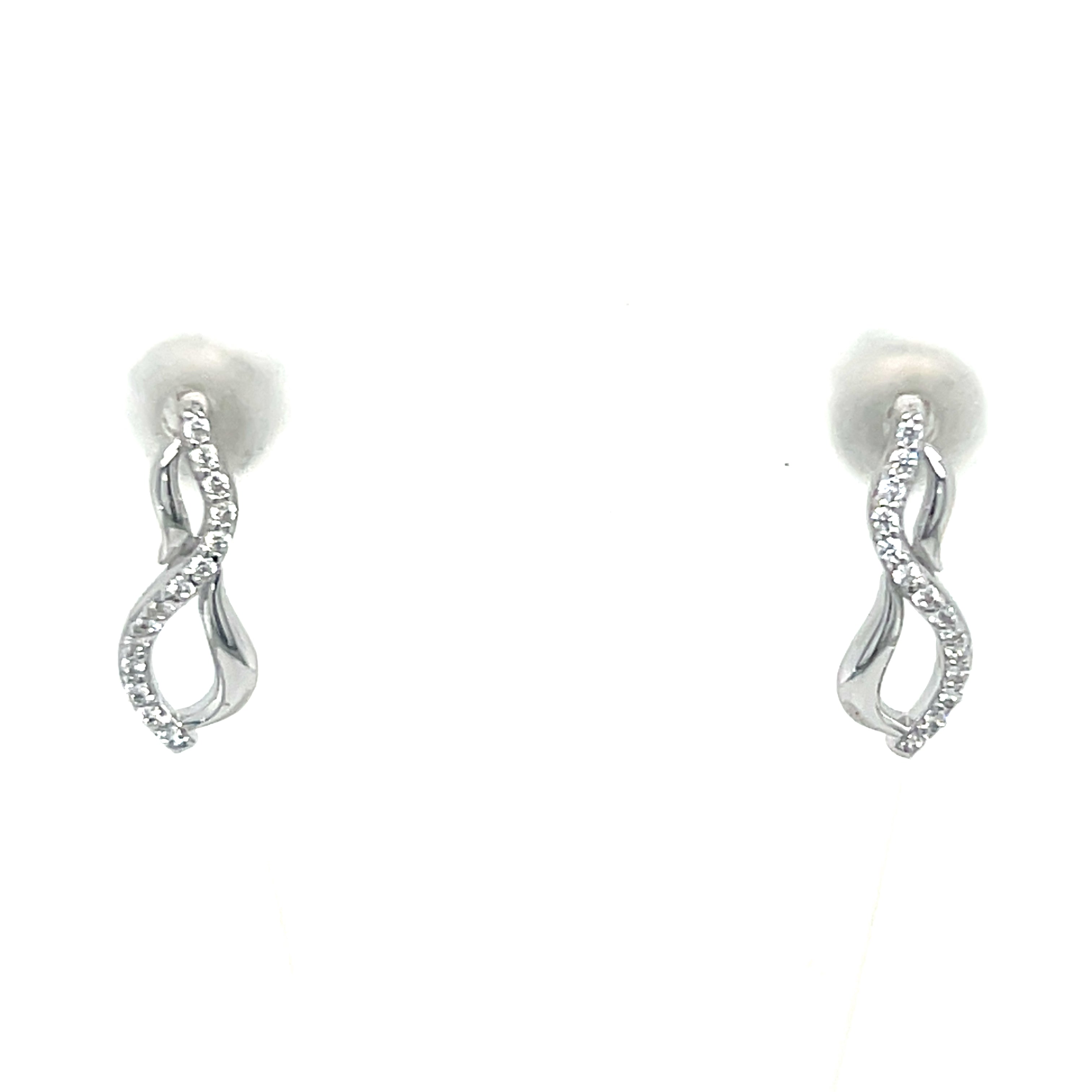 Silver Double Swirl Plain and Cubic Zirconia Earrings