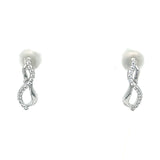Silver Double Swirl Plain and Cubic Zirconia Earrings