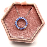 14K White Gold 0.87 Total Gem Weight Tanzanite and 0.05  Carat Total Weight Diamond Circle Pendant