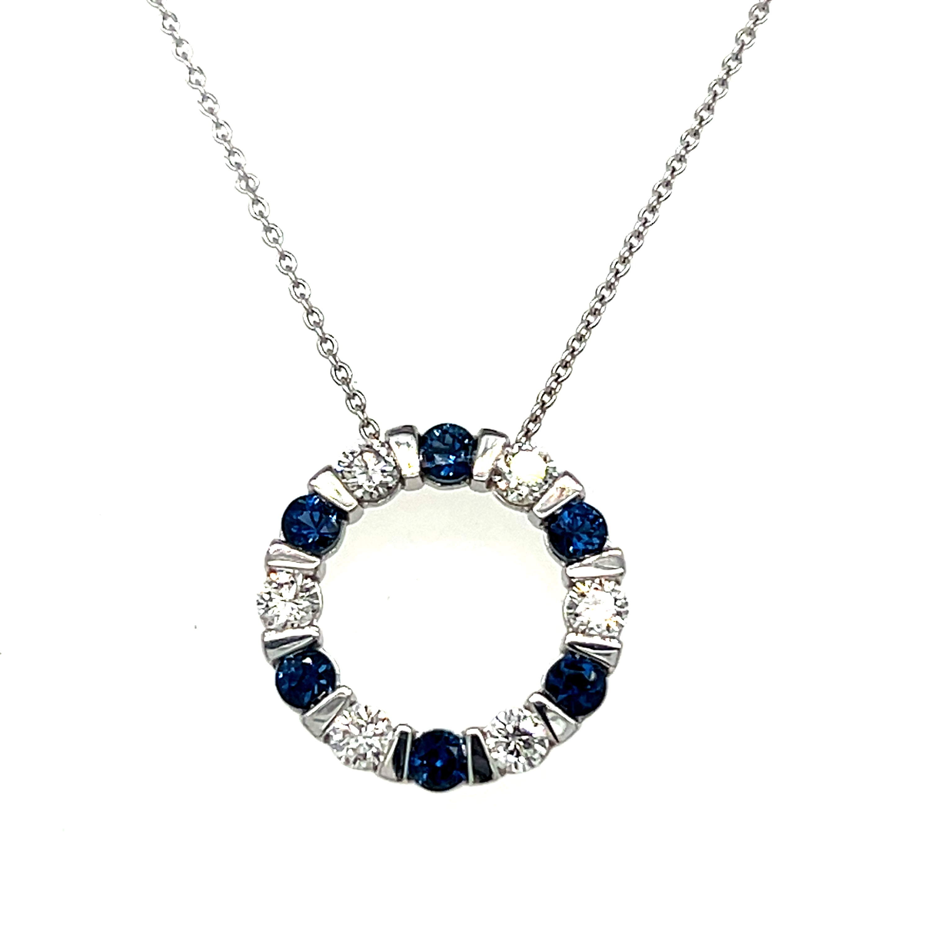 White Gold Sapphire and Diamond Circle Pendant