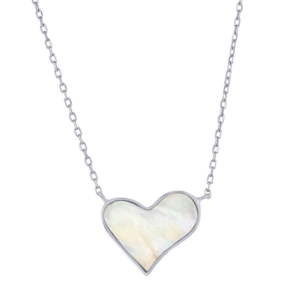 Sterling Silver MOP Heart Necklace 16+2"