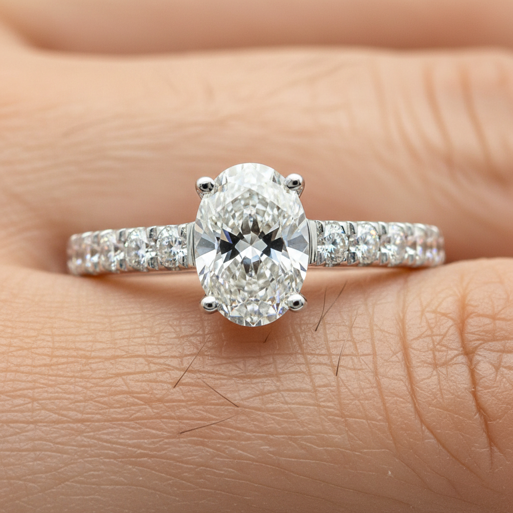 White Gold (1CT Center) Lab Grown F-G VS Oval Pave Bridal Engagement Ring