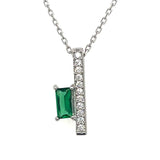 Silver Linear White and Green Cubic Zirconia Sidekick Necklace