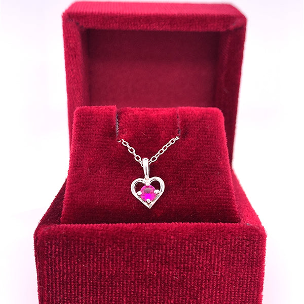 Silver July Birthstone Heart Pendant Necklace Chain 15", Little Girl Jewelry